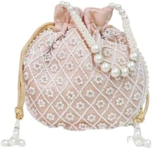 AOU Potli | Polysilk Handbags for women | Embroidered Women Potli Bag | Traditional Indian Potli Bags | Return Gifts for wedding(Wine Color)