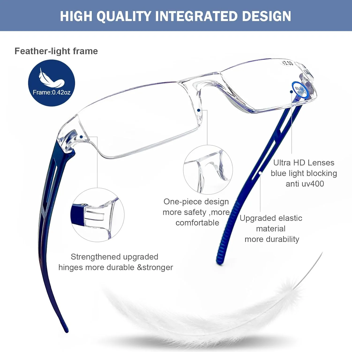 AQWANO 5Pack Rimless Reading Glasses Computer Blue Light Blocking Clear Frame Readers Anti Glare Filter Lightweight for Women Men,1.0
