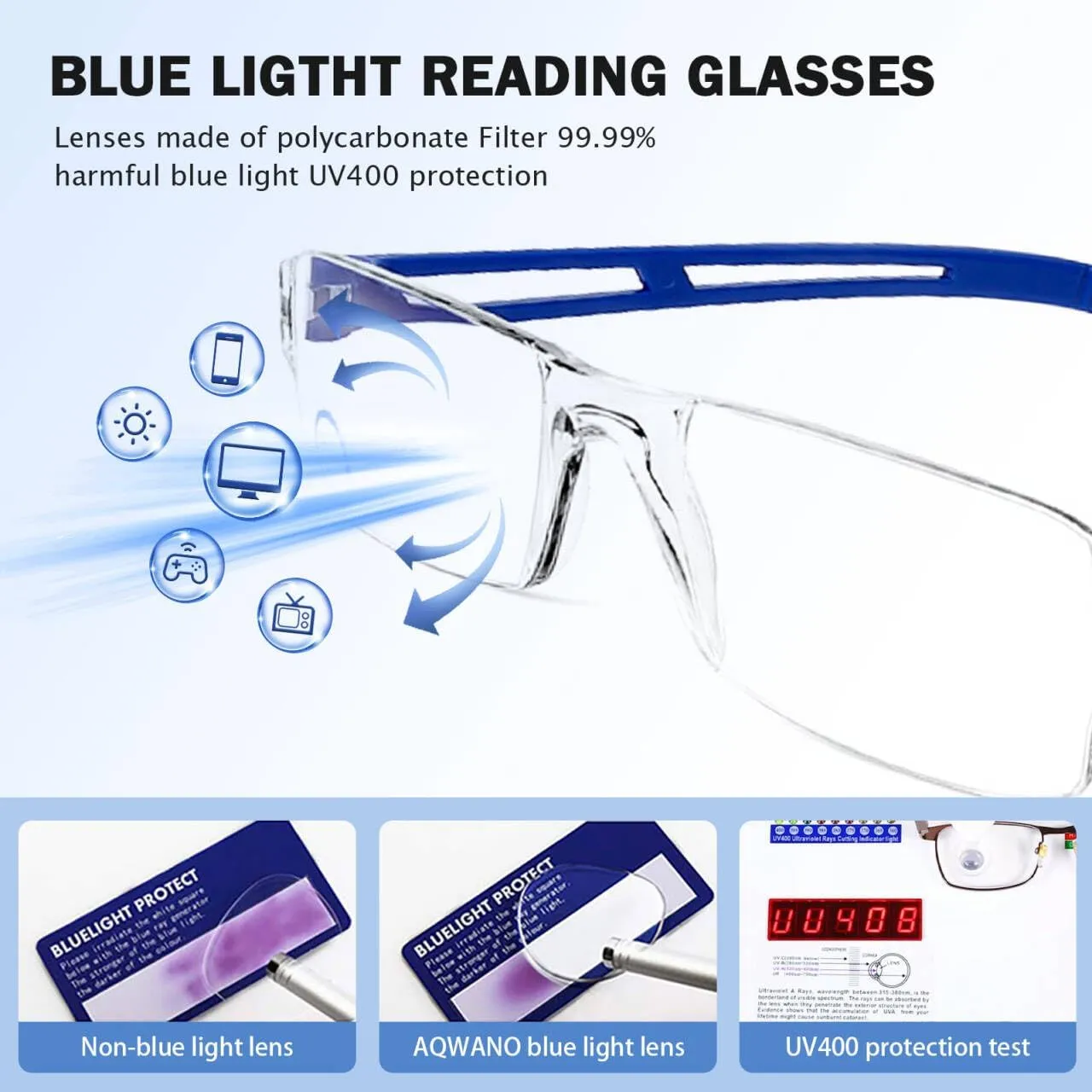 AQWANO 5Pack Rimless Reading Glasses Computer Blue Light Blocking Clear Frame Readers Anti Glare Filter Lightweight for Women Men,1.0