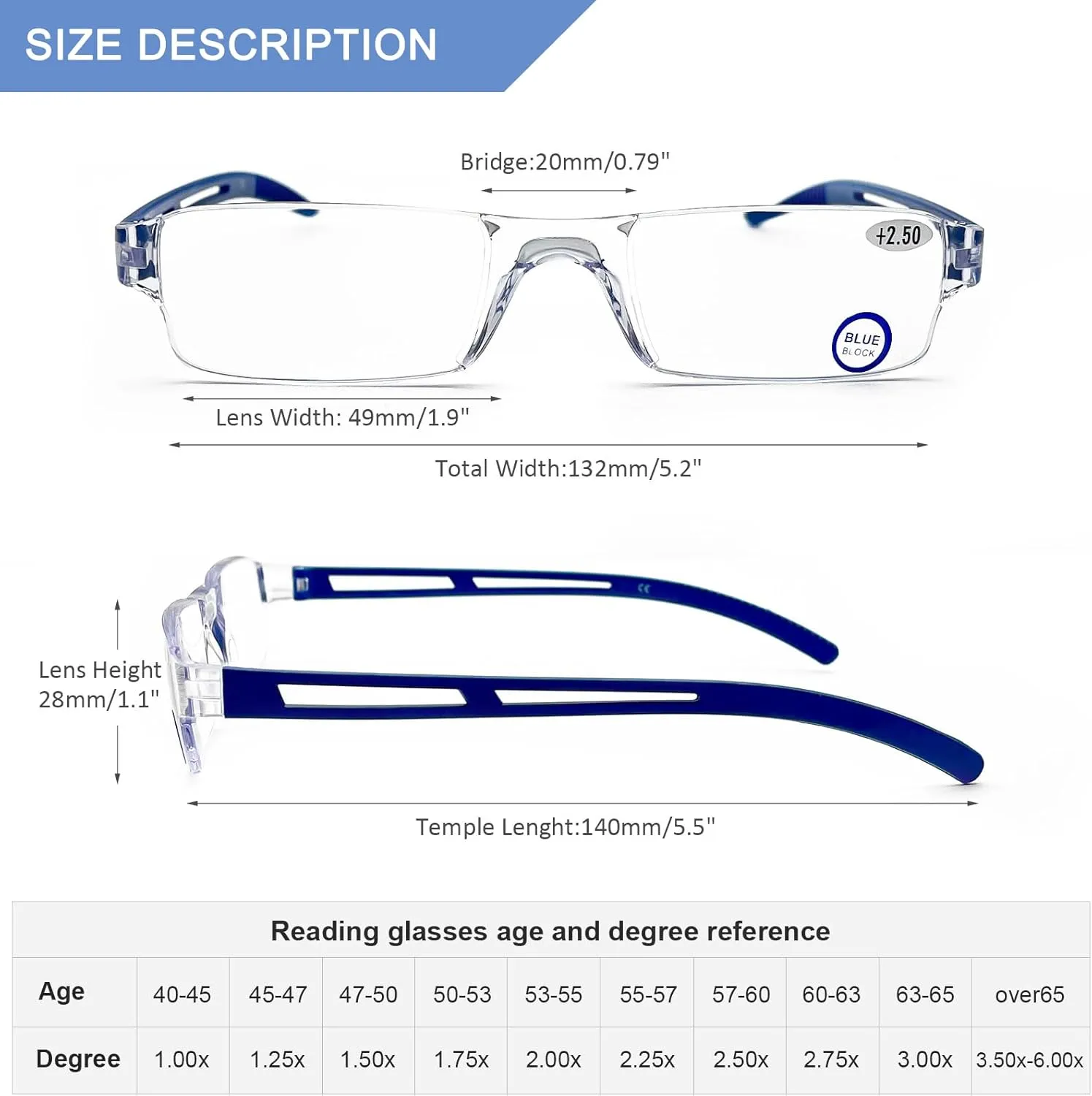 AQWANO Blue Light Blocking Computer Reading Glasses 5 Pack Clear Frame Rimless Readers Anti Glare Filter Lightweight for Women Men,2.0