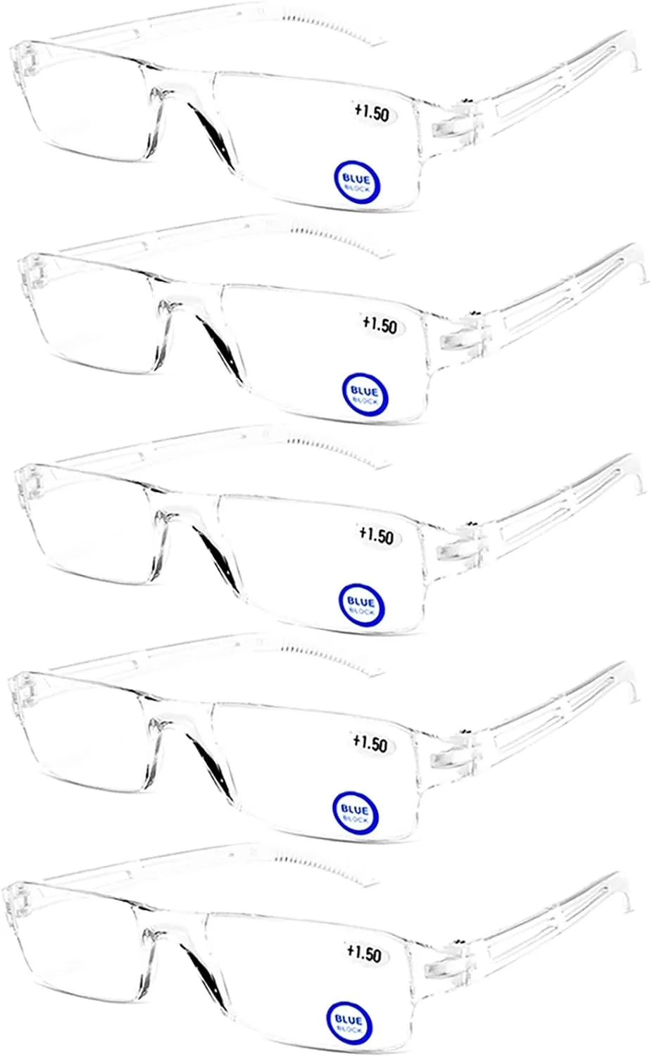 AQWANO Blue Light Blocking Computer Reading Glasses 5 Pack Clear Frame Rimless Readers Anti Glare Filter Lightweight for Women Men,2.0