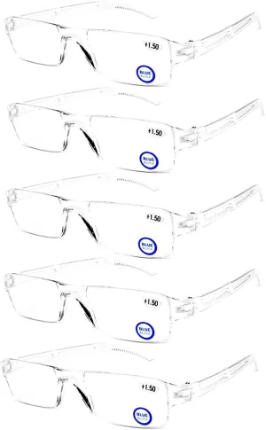 AQWANO Blue Light Blocking Computer Reading Glasses 5 Pack Clear Frame Rimless Readers Anti Glare Filter Lightweight for Women Men,2.0
