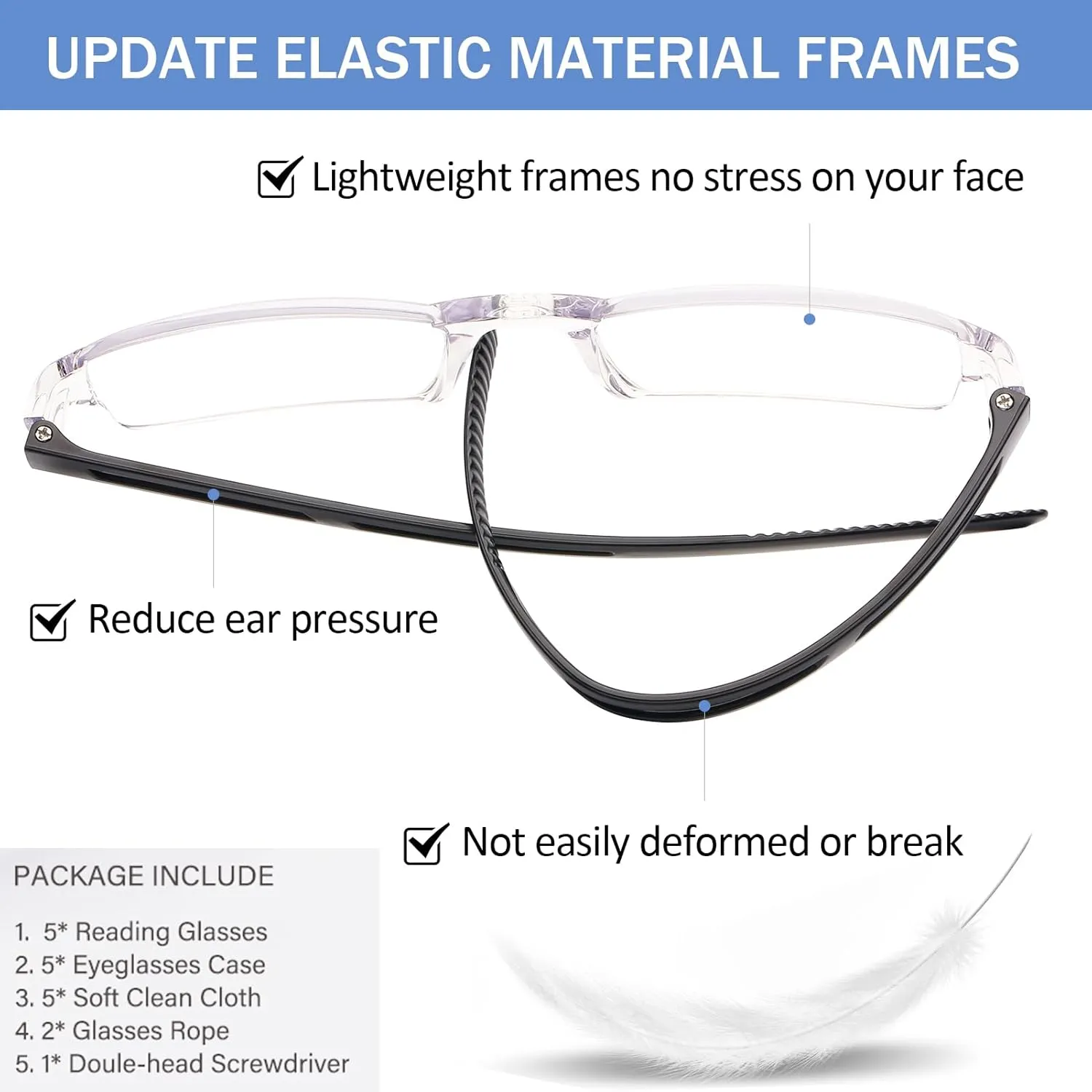 AQWANO Blue Light Blocking Computer Reading Glasses 5 Pack Clear Frame Rimless Readers Anti Glare Filter Lightweight for Women Men,2.0