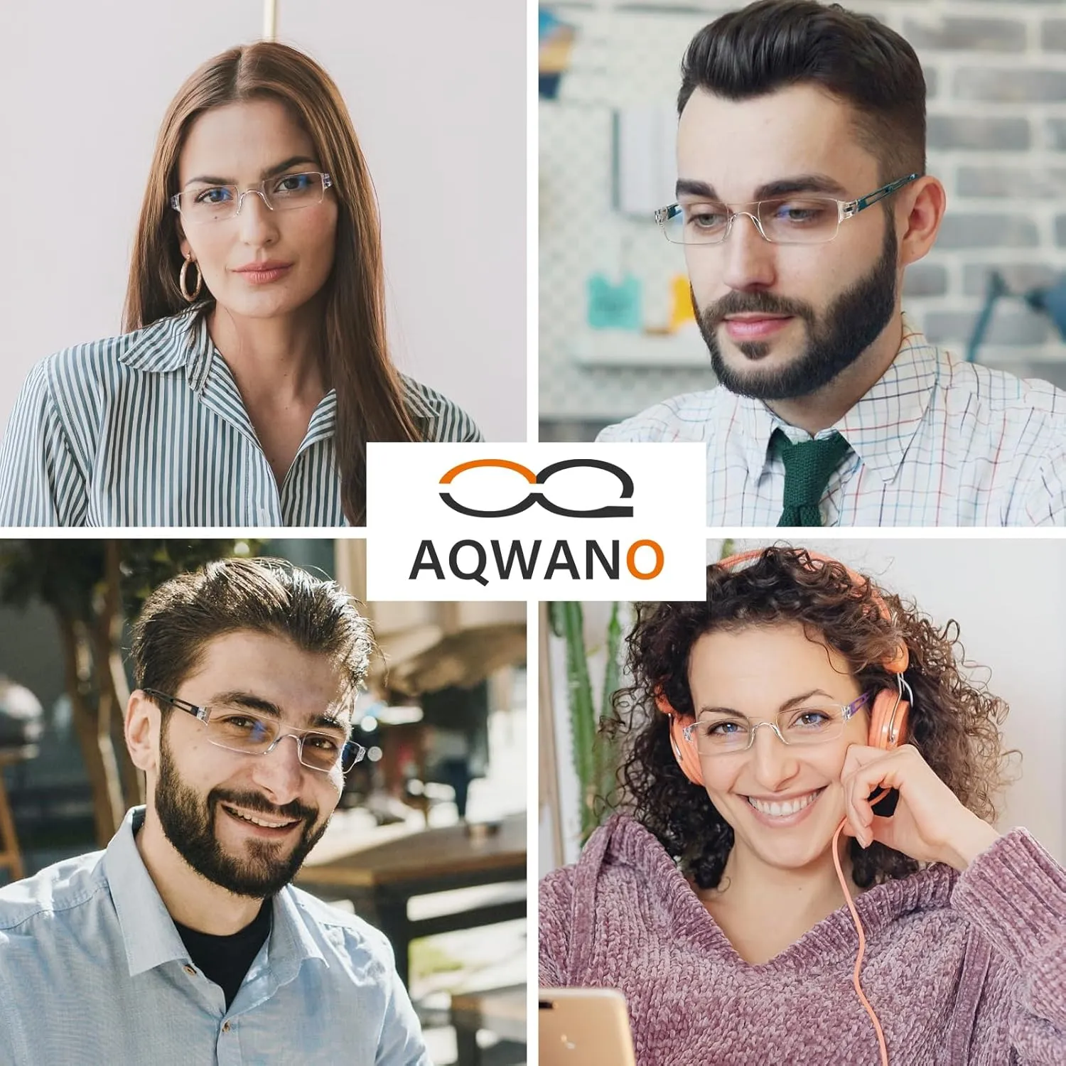 AQWANO Rimless Computer Reading Glasses Blue Light Blocking, 5 Pack Fashion Clear Frame Readers for Women Men Lightweight & Comfortable Anti Glare, 1.0