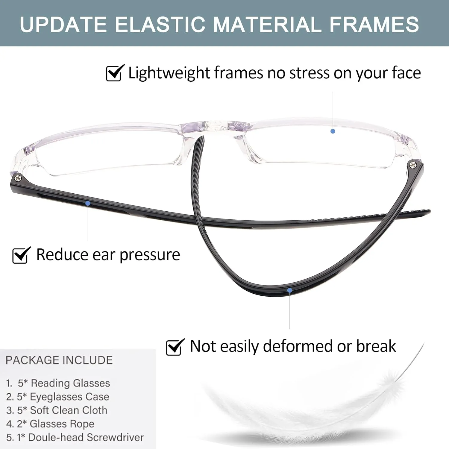 AQWANO Rimless Computer Reading Glasses Blue Light Blocking, 5 Pack Fashion Clear Frame Readers for Women Men Lightweight & Comfortable Anti Glare, 1.0