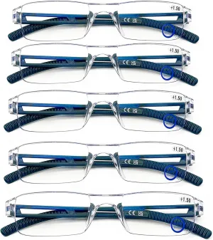 AQWANO Rimless Computer Reading Glasses Blue Light Blocking, 5 Pack Fashion Clear Frame Readers for Women Men Lightweight & Comfortable Anti Glare, 1.0