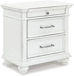 Ashley Three Drawer Nightstand in Distressed Whitewash Finish