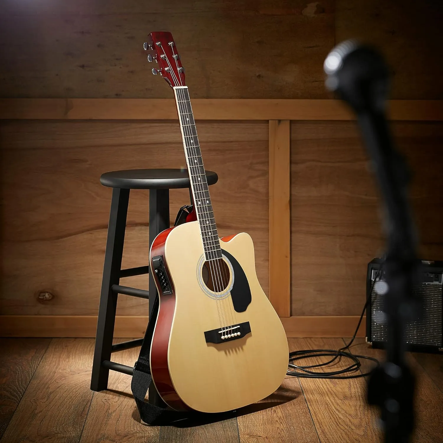 Ashthorpe Full-Size Cutaway Thinline Acoustic-Electric Guitar Package - Premium Tonewoods - Natural
