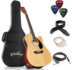 Ashthorpe Full-Size Cutaway Thinline Acoustic-Electric Guitar Package - Premium Tonewoods - Natural