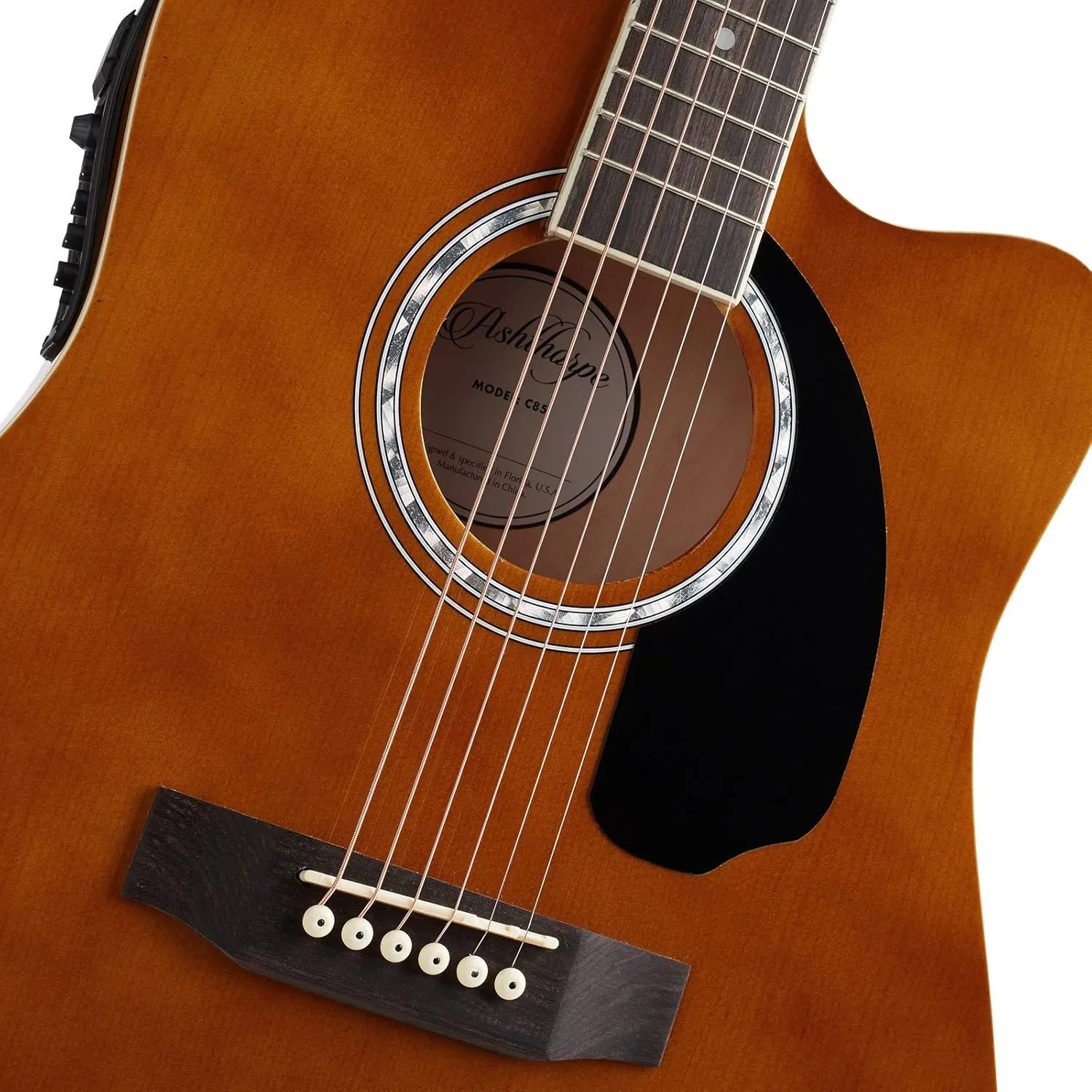Ashthorpe Full-Size Dreadnought Cutaway Acoustic-Electric Guitar Bundle - Premium Tonewoods - Brown