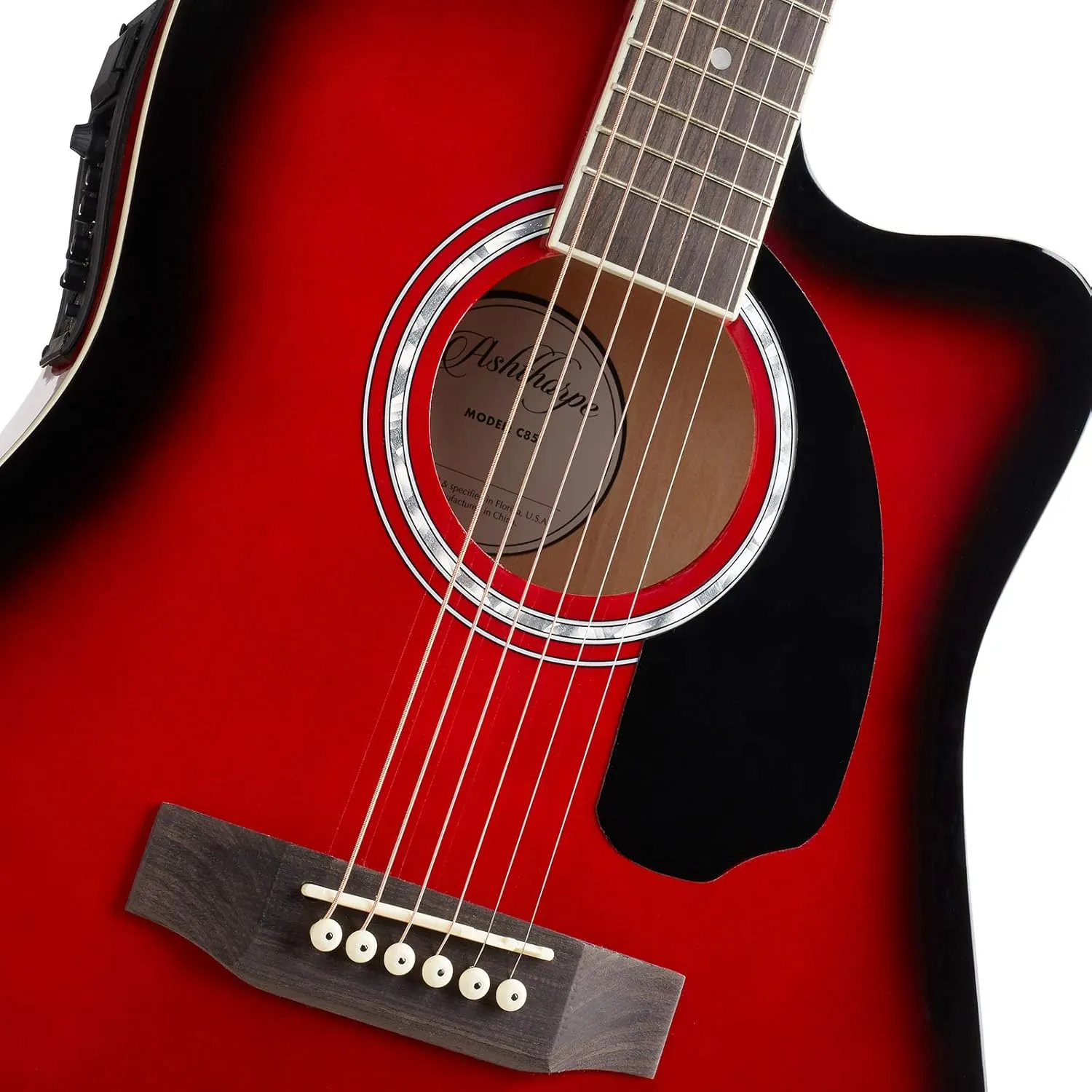 Ashthorpe Full-Size Dreadnought Cutaway Acoustic-Electric Guitar Bundle - Premium Tonewoods - Red