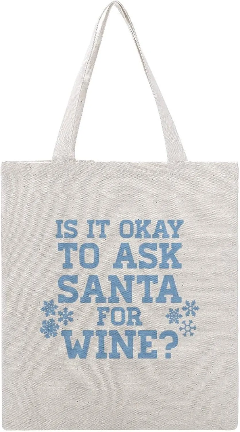 Ask Santa For Wine Tote Bag Canvas Handbags Large Shoulder Bag Shopping Grocery Bags for Work Travel Shopping