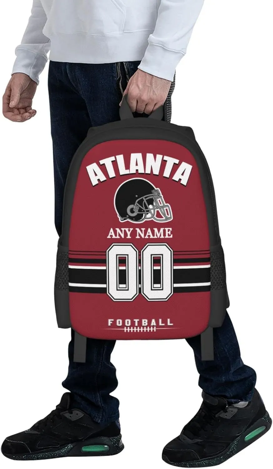 Atlanta Backpack Custom Football Sport Backpacks, Customized Personalized Name And Number Backpack Travel Bag Gifts For Fans Men Women 17in
