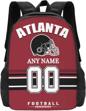 Atlanta Backpack Custom Football Sport Backpacks, Customized Personalized Name And Number Backpack Travel Bag Gifts For Fans Men Women 17in
