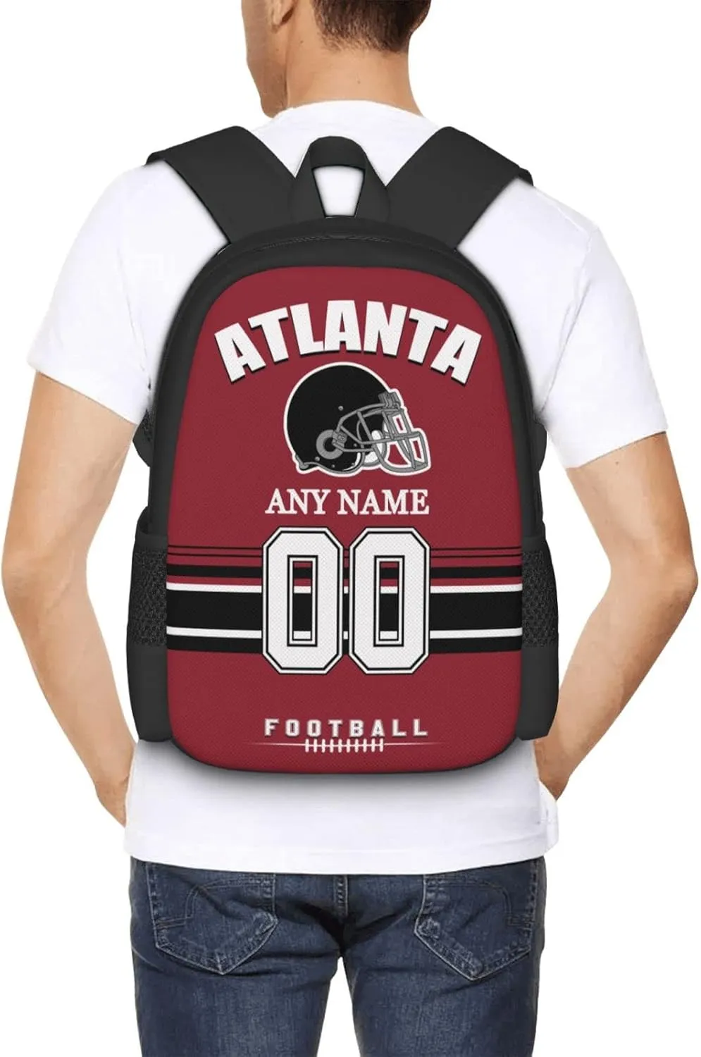 Atlanta Backpack Custom Football Sport Backpacks, Customized Personalized Name And Number Backpack Travel Bag Gifts For Fans Men Women 17in
