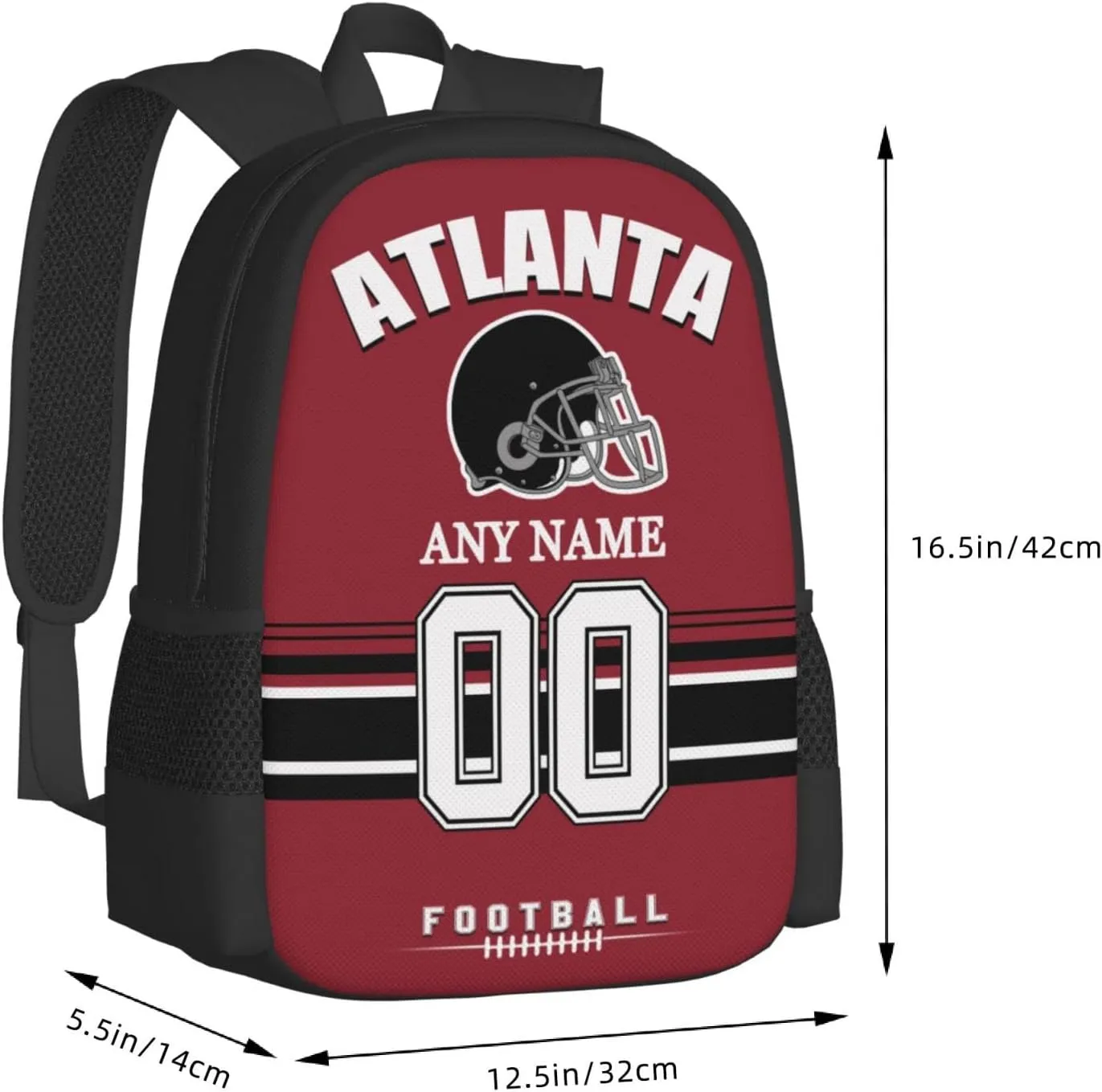 Atlanta Backpack Custom Football Sport Backpacks, Customized Personalized Name And Number Backpack Travel Bag Gifts For Fans Men Women 17in