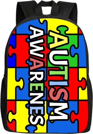 Autism Awareness Backpacks Colorful Puzzles School Bags Travel Backpacks Laptop School Bookbags Lightweight 17 inch Large Daypack Rucksack for Women Men Teens Kids