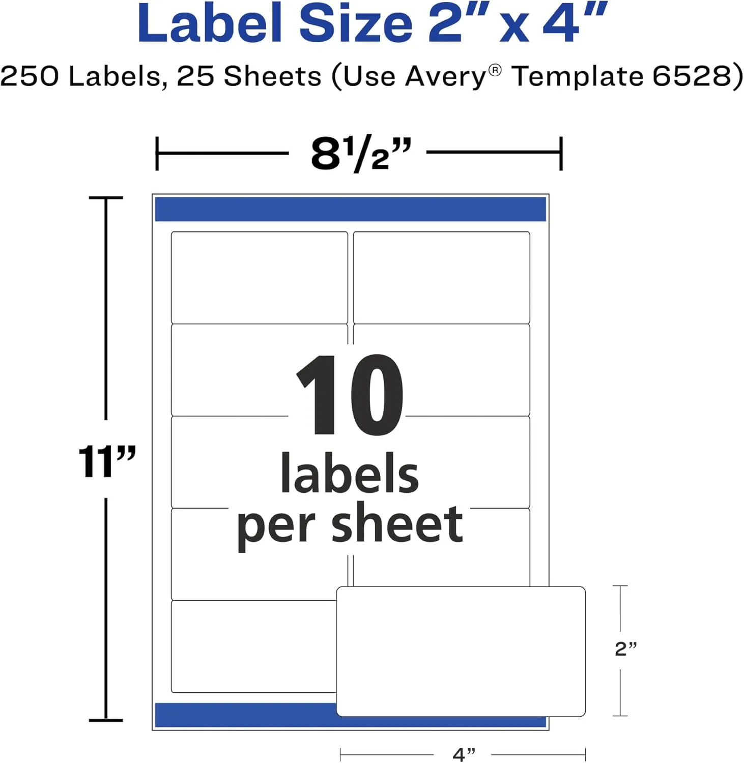 Avery Shipping Labels, Sure Feed and Easy Peel Technology, Glossy White Labels, 2" x 4", Permanent Adhesive, Laser/Inkjet, 250 Total (6528)