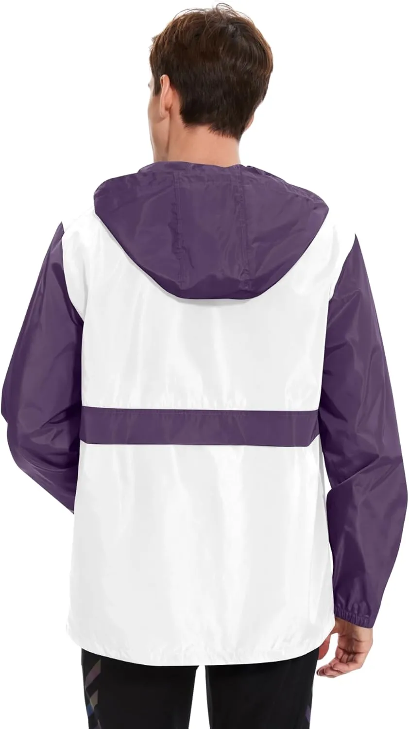 Avoogue Men's Rain Jacket Waterproof Lightweight windbreaker Packable Pullover for Hiking Golf Running