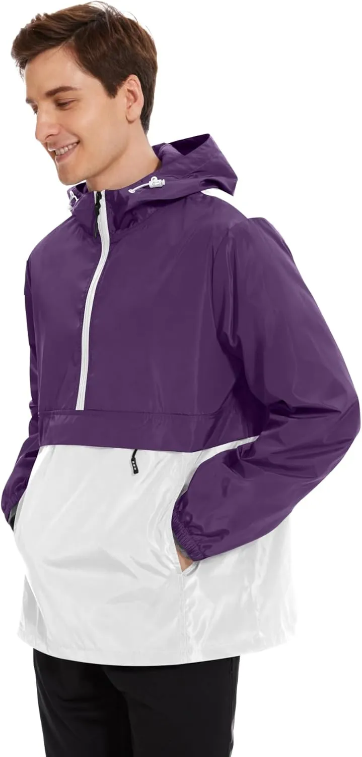 Avoogue Men's Rain Jacket Waterproof Lightweight windbreaker Packable Pullover for Hiking Golf Running