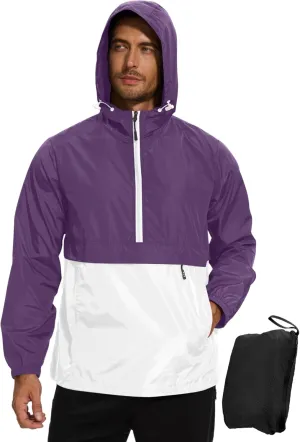 Avoogue Men's Rain Jacket Waterproof Lightweight windbreaker Packable Pullover for Hiking Golf Running