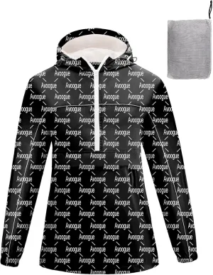 Avoogue Raincoat Women Reflective Waterproof Rain Jackets Half Zipper Packable Outdoor Hooded Windbreaker Lined Jacket