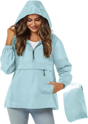 Avoogue Womens Rain Jacket with Hood,Pullover,Packable,Lightweight,Windbreaker,Waterproof,Breathable.