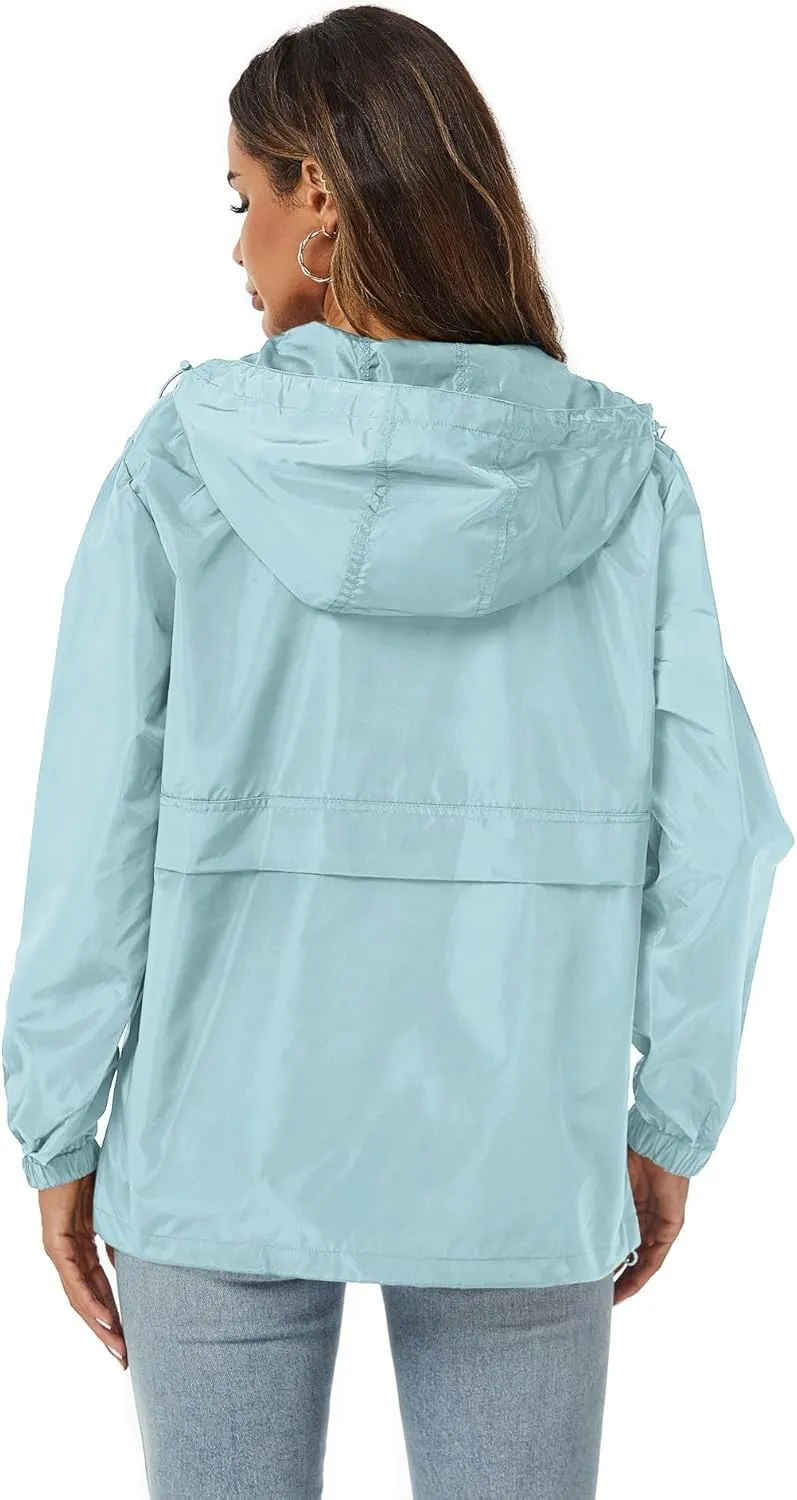 Avoogue Womens Rain Jacket with Hood,Pullover,Packable,Lightweight,Windbreaker,Waterproof,Breathable.