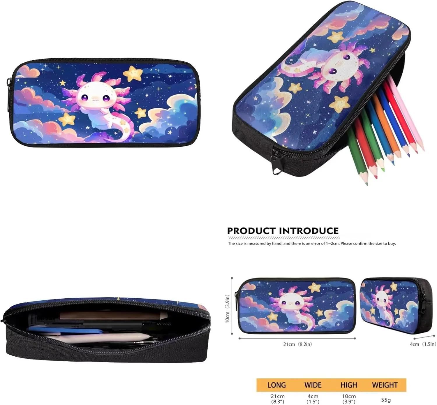 Axolotl Backpack with Lunch Box Kids Girls Star Backpack Set Backpack for School Girls Book Bags for Kids Kawaii Bookbag for Kids Bookbag Girls Lightweight 3Pcs Set