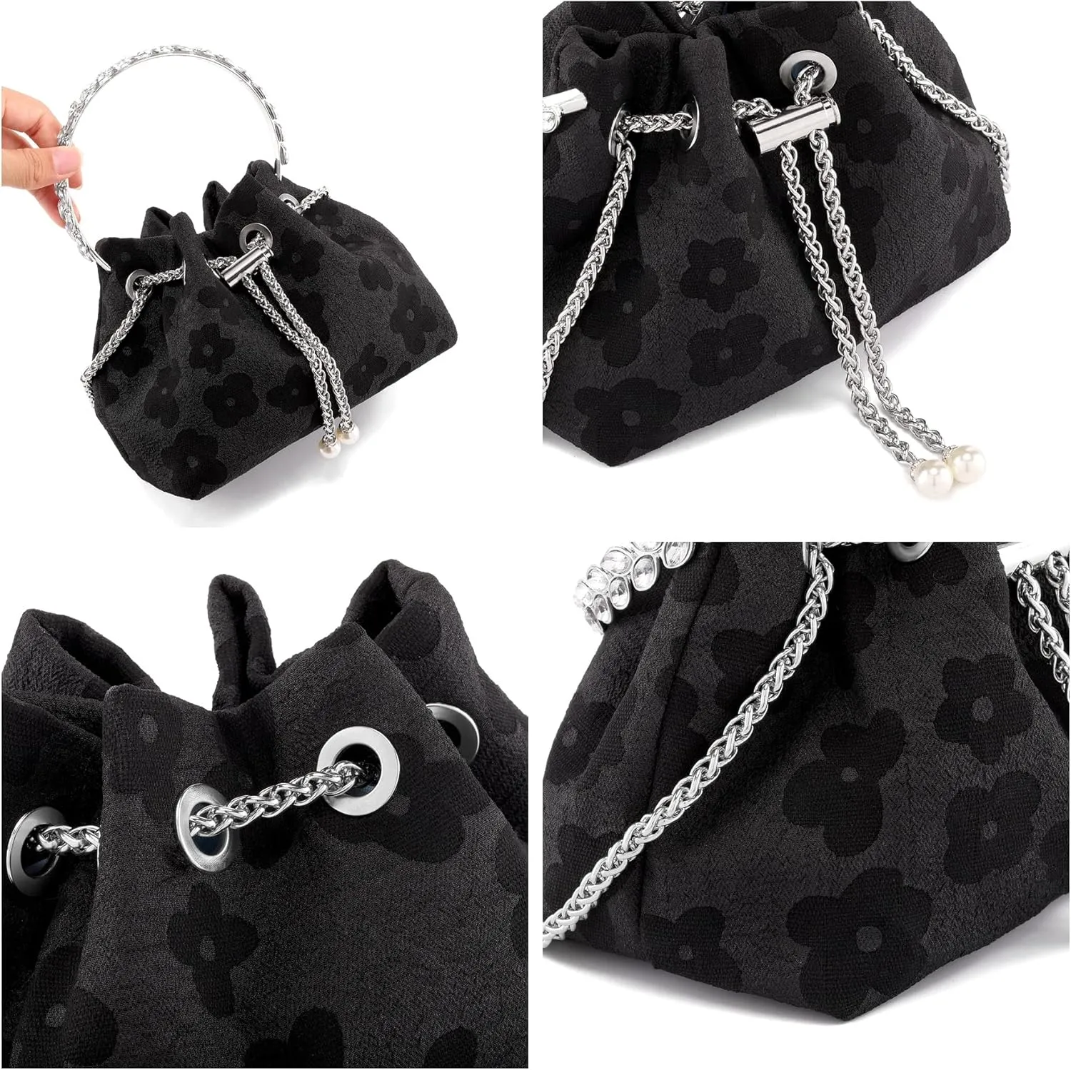 Ayliss Women Evening Handbag Mini Clutch Rhinestone Pouch Crossbody Handbag Purse Top Handle Floral Shoulder Bag Prom