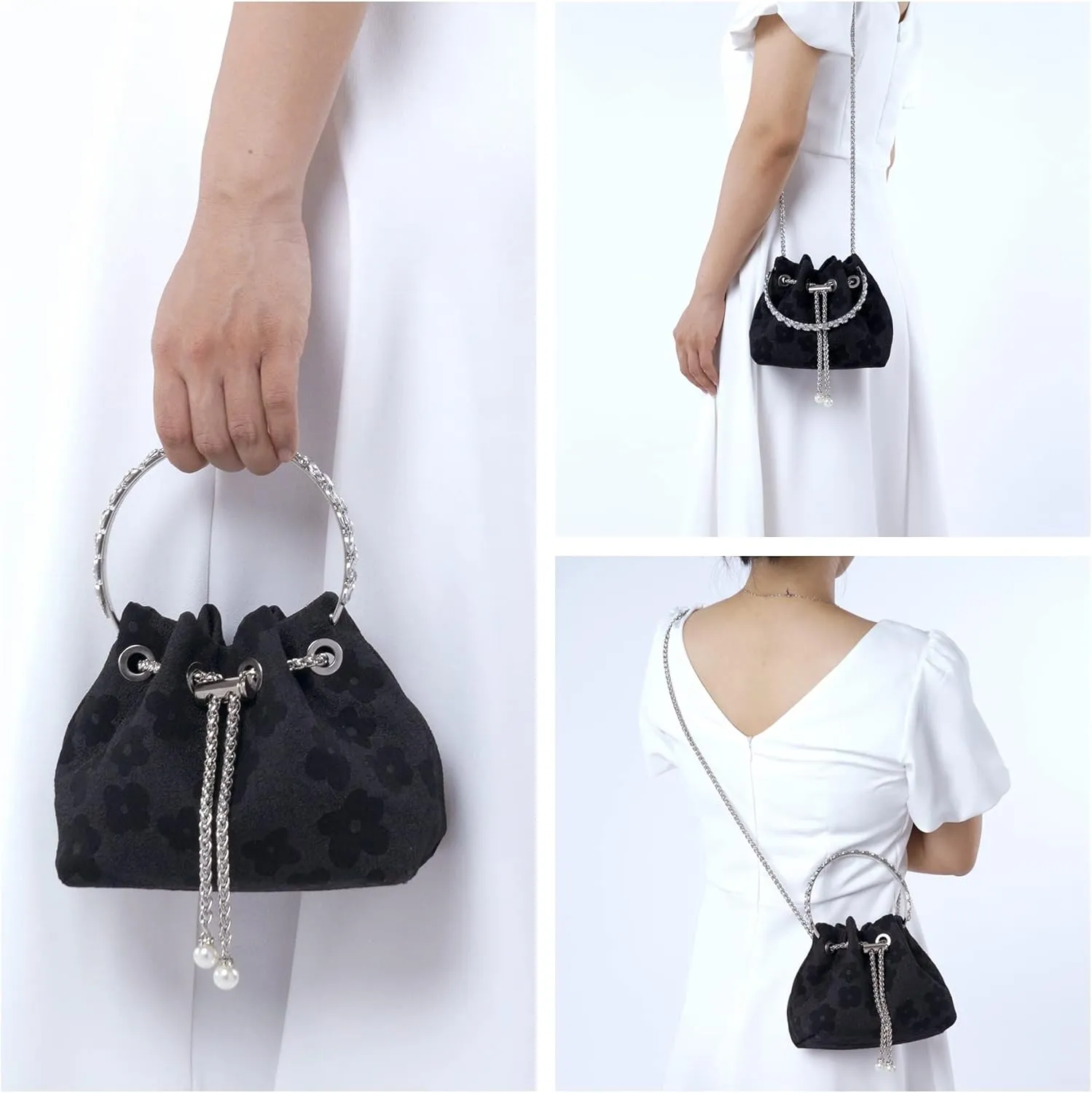 Ayliss Women Evening Handbag Mini Clutch Rhinestone Pouch Crossbody Handbag Purse Top Handle Floral Shoulder Bag Prom