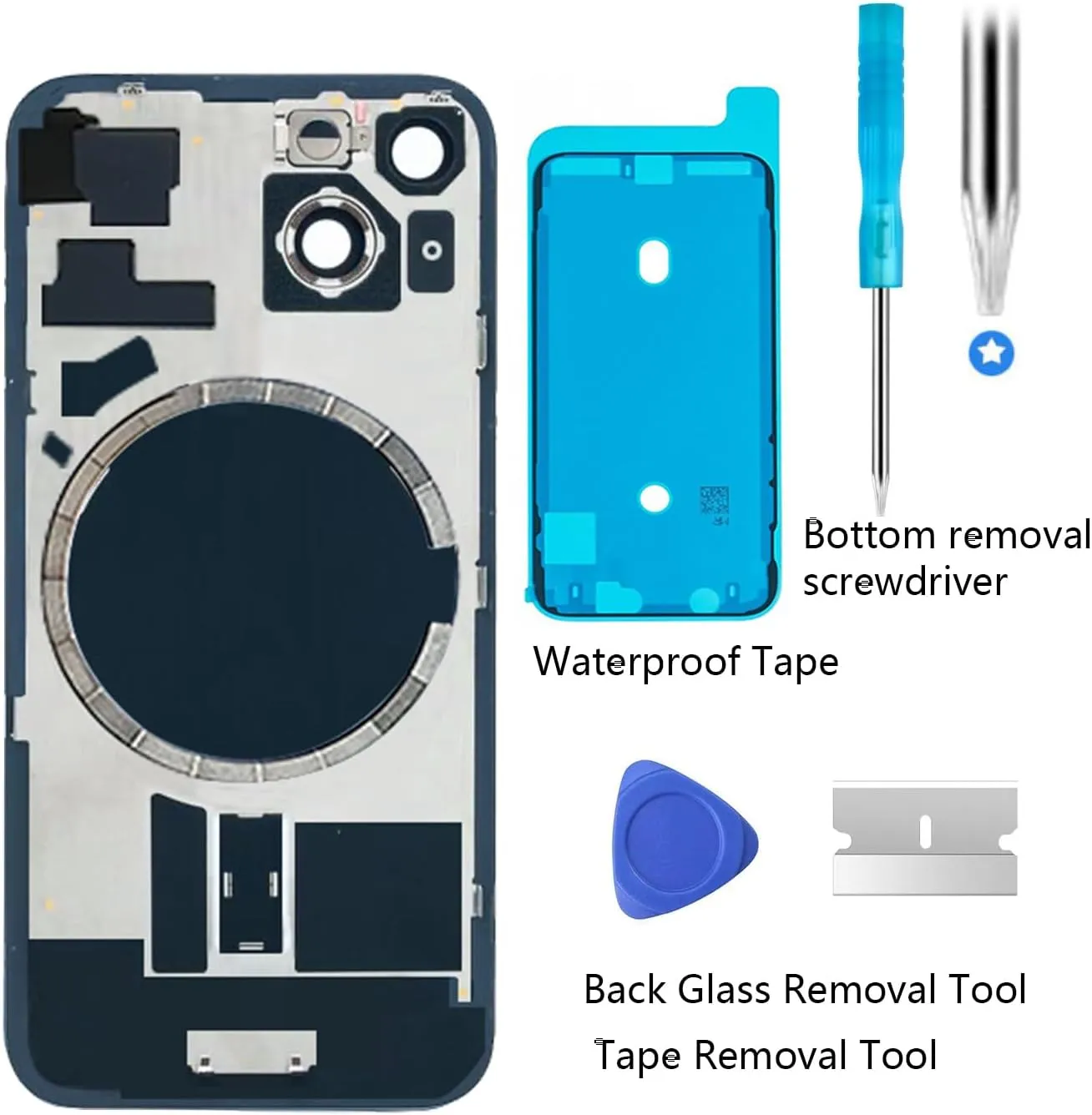 Back Glass Replacement for iPhone 15 Rear Back Cover Glass with Logo Waterproof and Camera Lens Professional Repair Tool Kit (Green)
