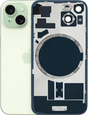Back Glass Replacement for iPhone 15 Rear Back Cover Glass with Logo Waterproof and Camera Lens Professional Repair Tool Kit (Green)