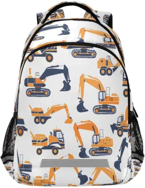 Backpack Bookbag Orange Excavating Machinery School Bag Travel Bag for Girls Boys Teen