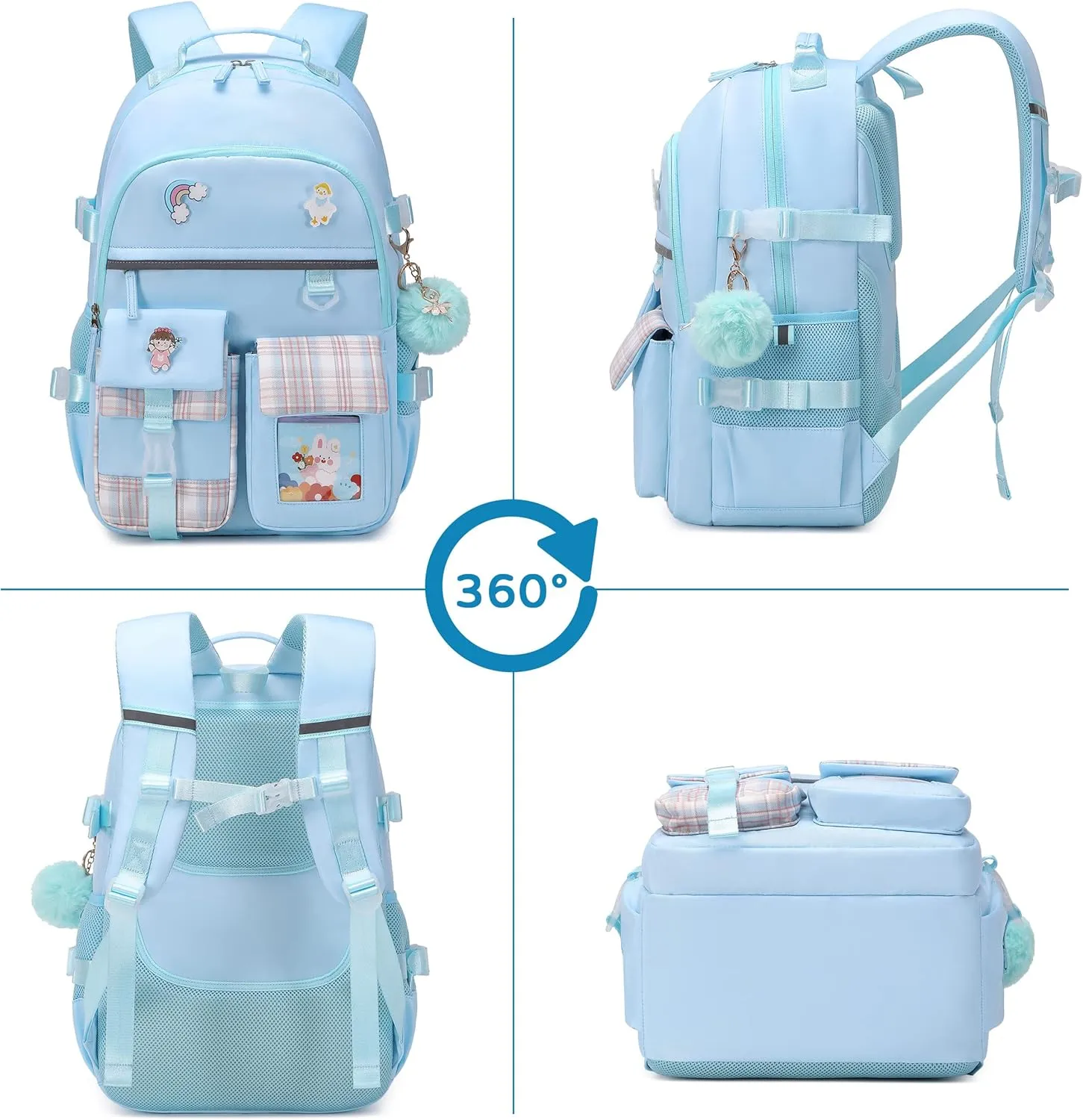 Backpack for Girls, 15.6 Inch Laptop School Bag Kids Kindergarten Elementary College Backpacks Large Bookbags for Teen Girl Women Students Casual Travel Daypacks (Blue)
