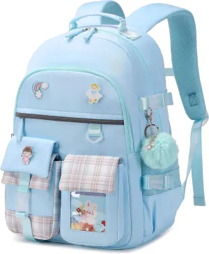 Backpack for Girls, 15.6 Inch Laptop School Bag Kids Kindergarten Elementary College Backpacks Large Bookbags for Teen Girl Women Students Casual Travel Daypacks (Blue)