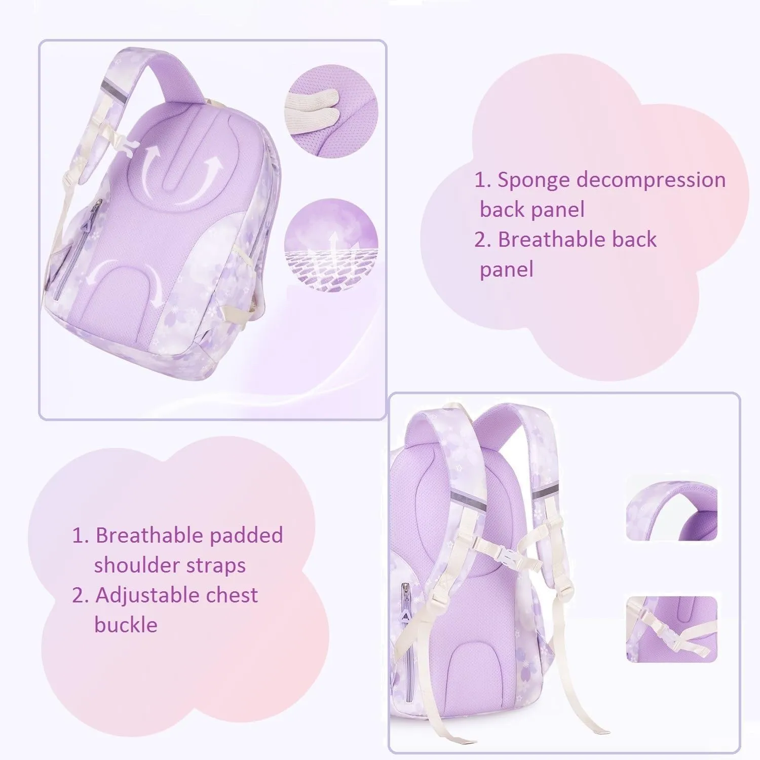Backpack for Girls with Chest Buckle Water Resistant School Bag Kids Bookbag for Elementary School, 02-blue