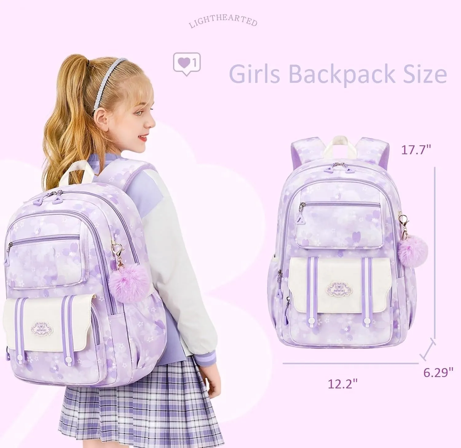 Backpack for Girls with Chest Buckle Water Resistant School Bag Kids Bookbag for Elementary School, 02-blue