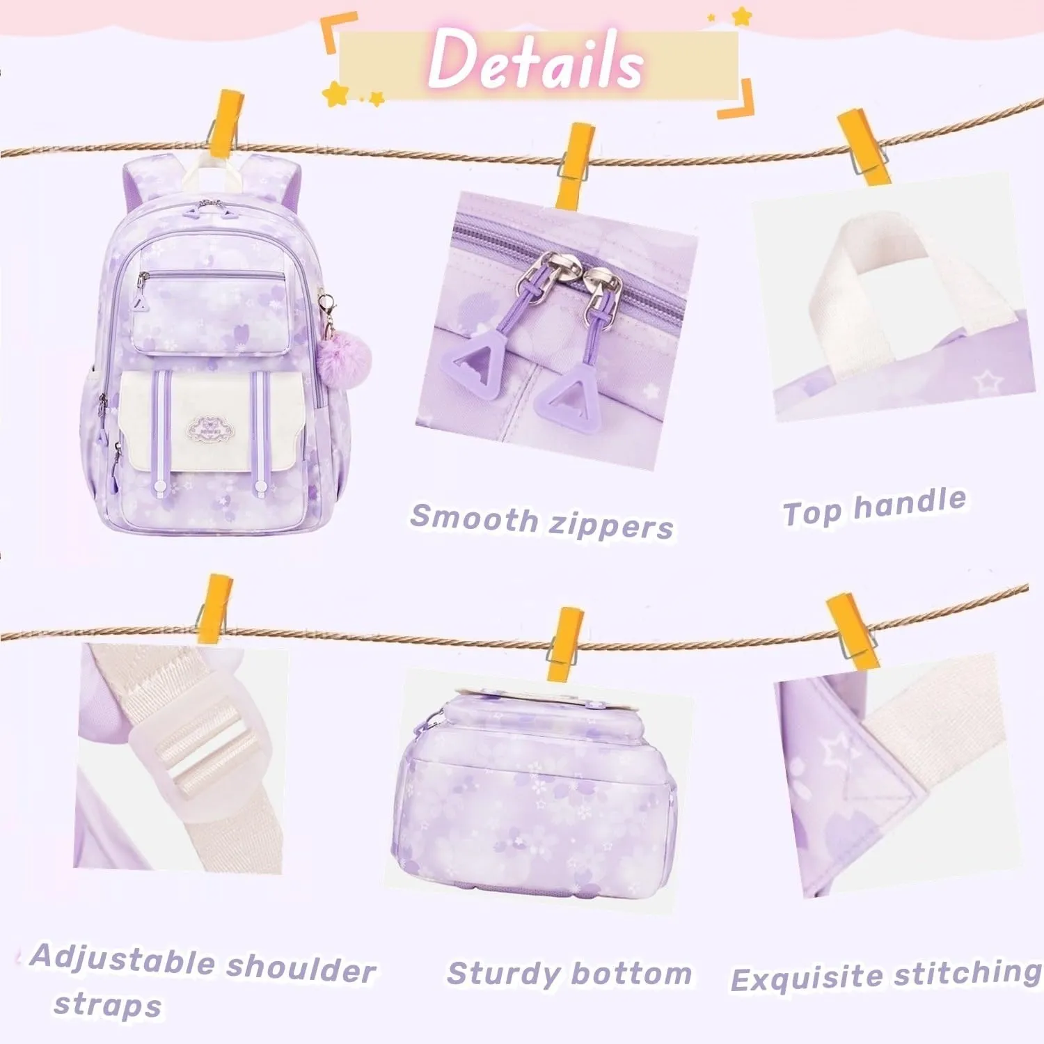 Backpack for Girls with Chest Buckle Water Resistant School Bag Kids Bookbag for Elementary School, 02-blue