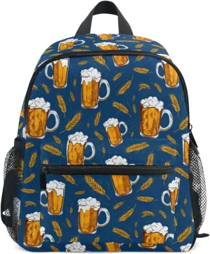Backpack for Toddler Boys Girls Beer Wheat Blue Pattern Lightweight Mini Shoulder Bag Casual Daypack Rucksack for Kindergarten Preschool Nursery Outdoor Travel Age 3-8 M