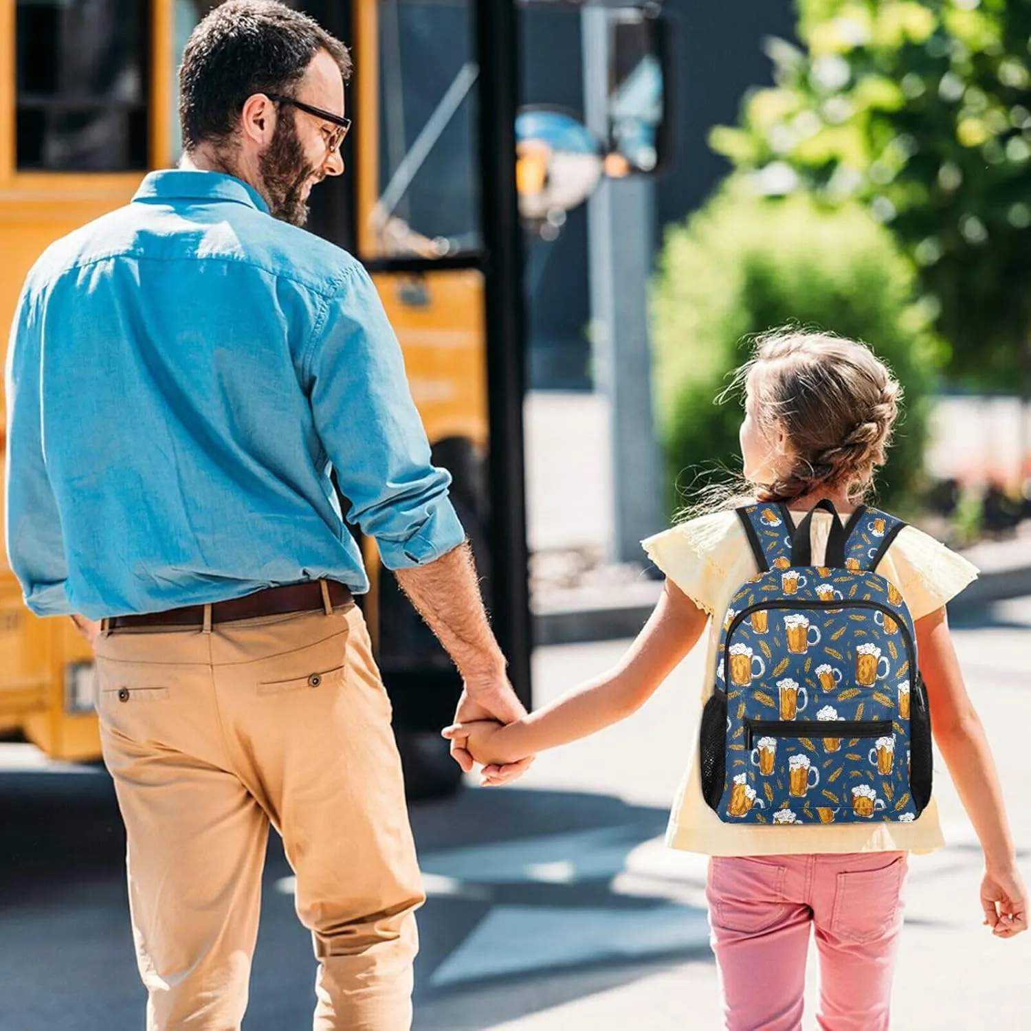 Backpack for Toddler Boys Girls Beer Wheat Blue Pattern Lightweight Mini Shoulder Bag Casual Daypack Rucksack for Kindergarten Preschool Nursery Outdoor Travel Age 3-8 M