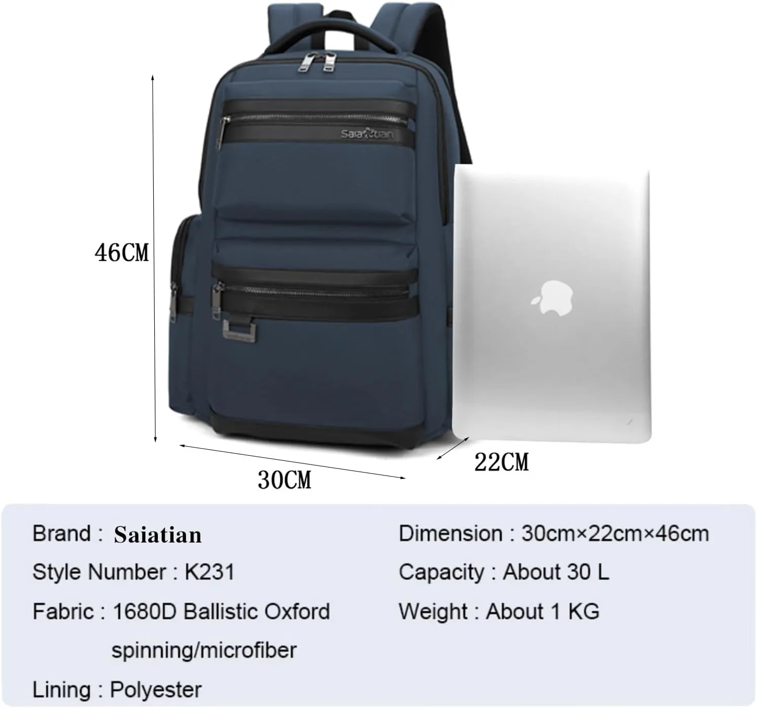Backpack Multiple Compartmentalized Storage Business Computer Bag,waterproof, for Men & Women, Black (Blue)