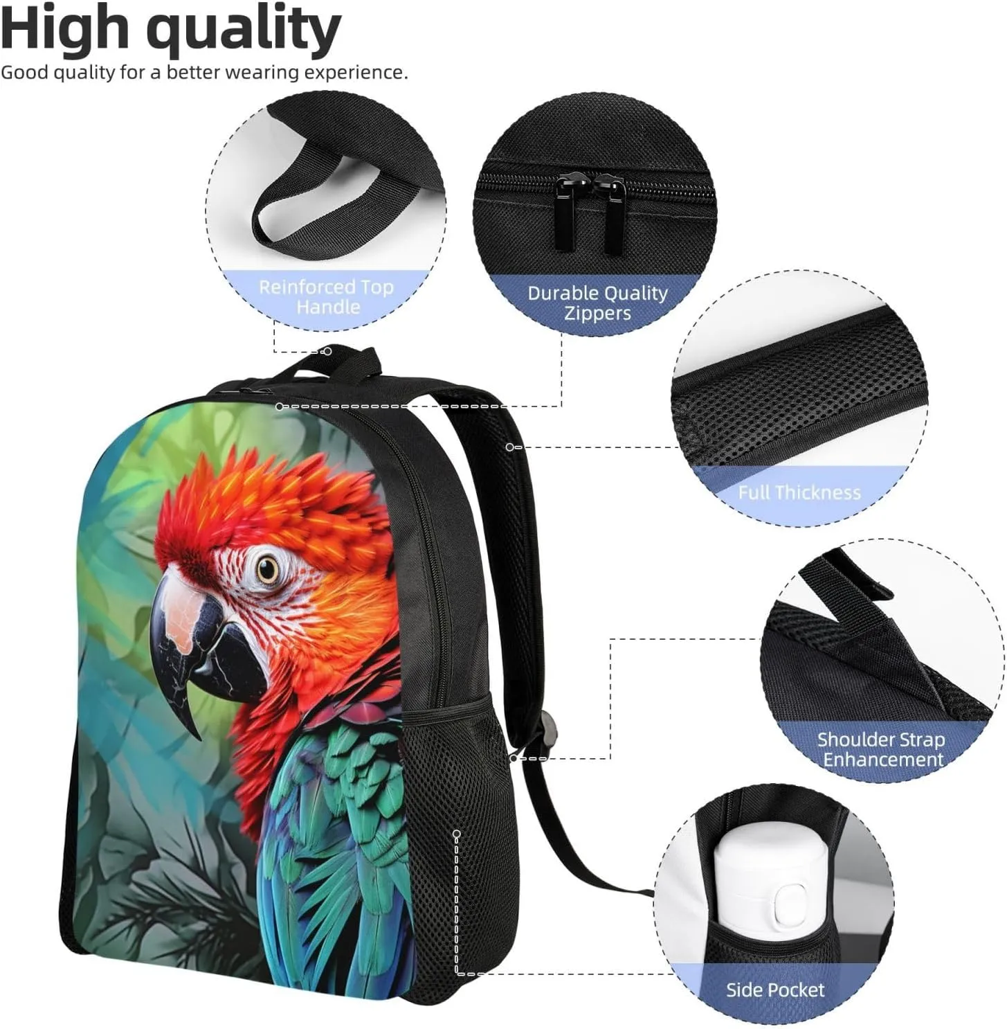 Backpack Travel Laptop Backpack For Men Women Colorful Parrot Casual Daypack Adjustable Lightweight Computer Bag