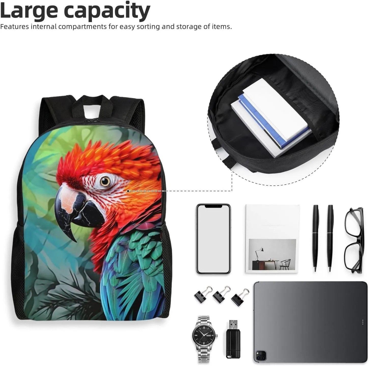 Backpack Travel Laptop Backpack For Men Women Colorful Parrot Casual Daypack Adjustable Lightweight Computer Bag