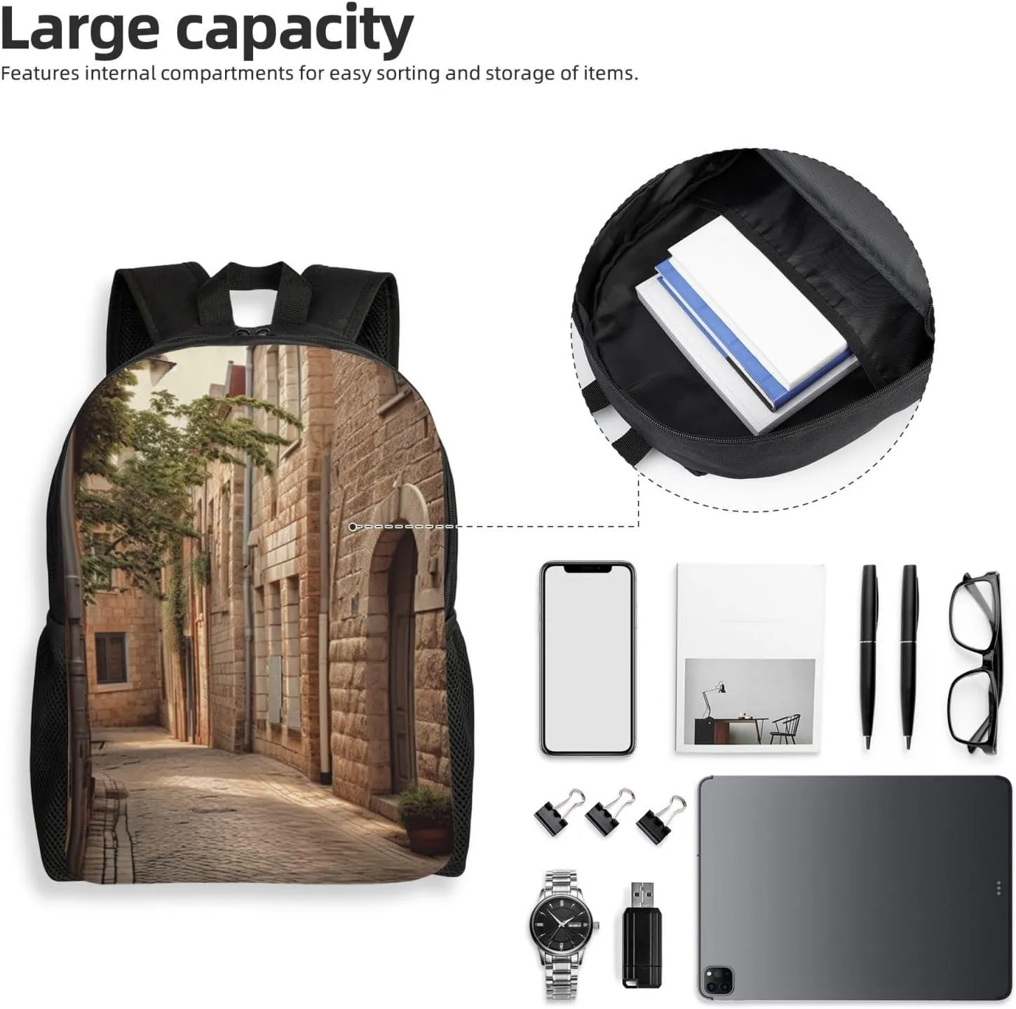Backpack Travel Laptop Backpack For Men Women Lightweight Rucksack Architecture Streets Houses Casual Daypack