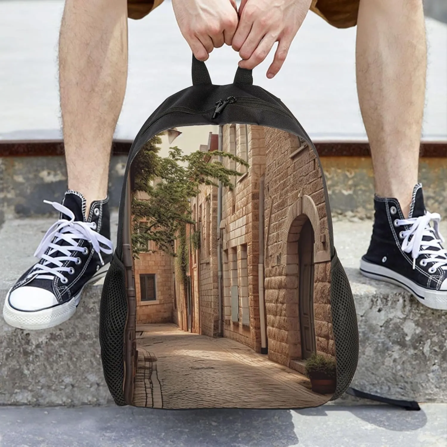 Backpack Travel Laptop Backpack For Men Women Lightweight Rucksack Architecture Streets Houses Casual Daypack
