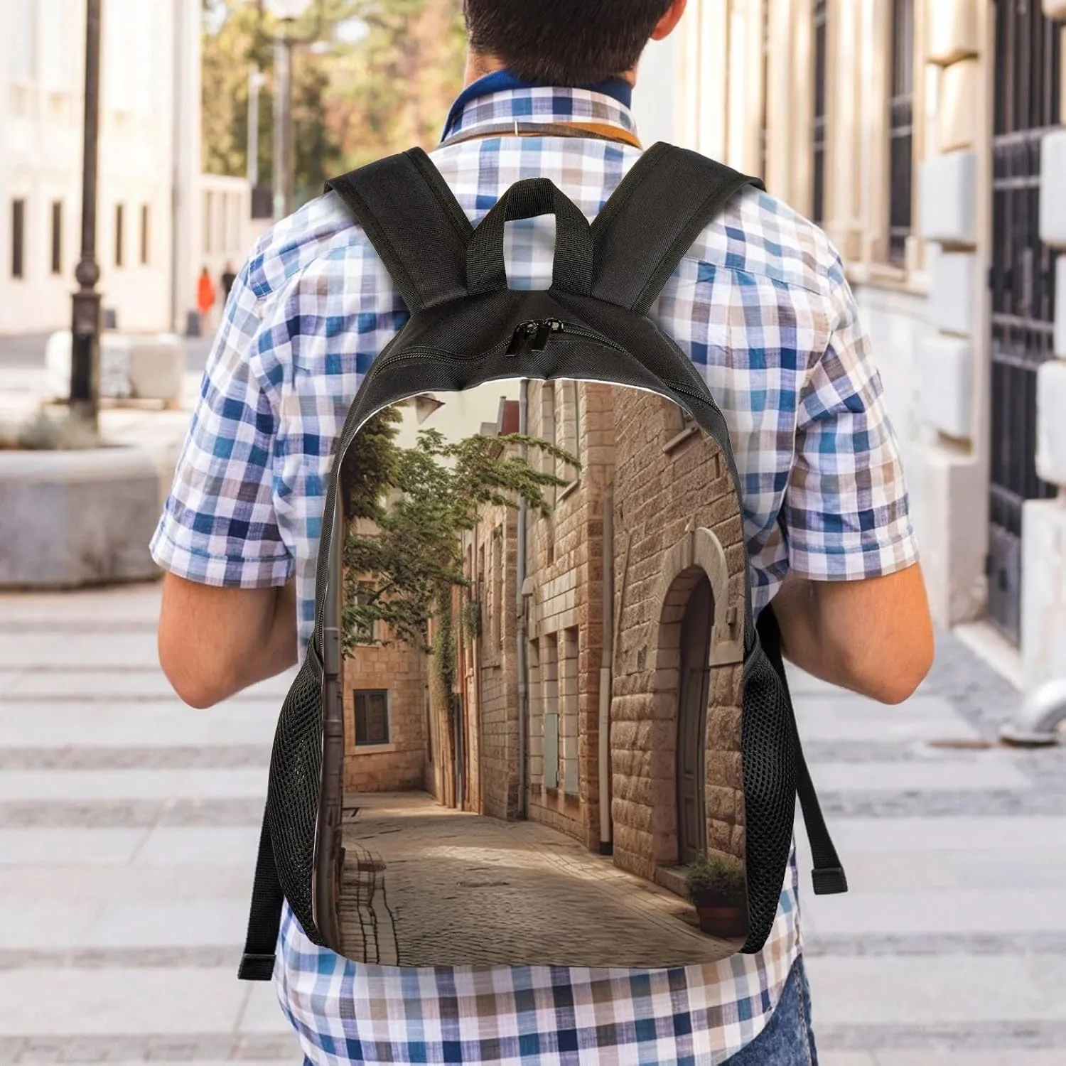 Backpack Travel Laptop Backpack For Men Women Lightweight Rucksack Architecture Streets Houses Casual Daypack