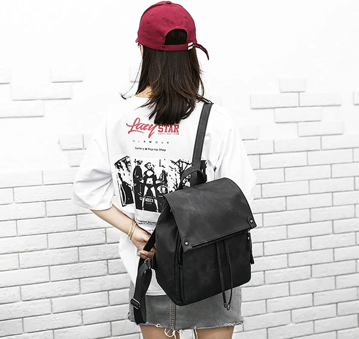 Backpacks and Purses for Women Waterproof Anti-theft Lightweight PU Leather Nylon Shoulder Bag Travel Rucksack, Black, One Size