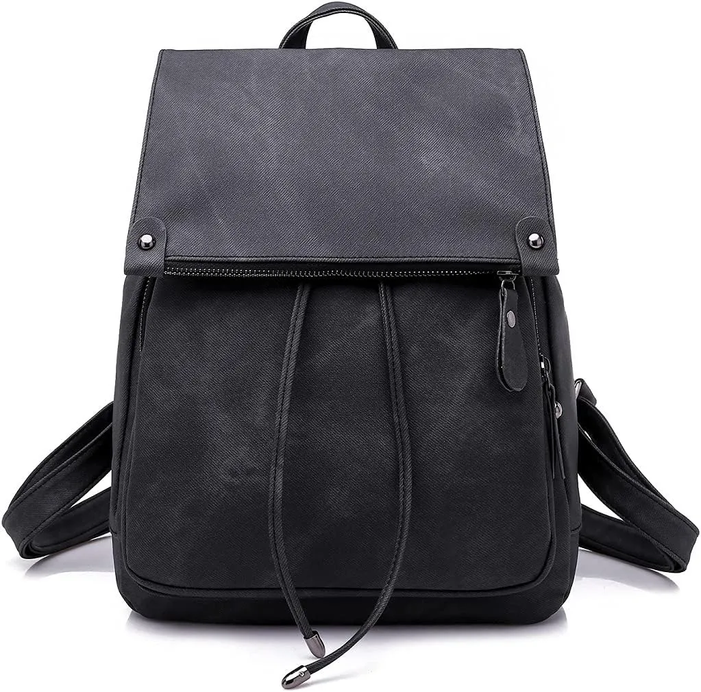 Backpacks and Purses for Women Waterproof Anti-theft Lightweight PU Leather Nylon Shoulder Bag Travel Rucksack, Black, One Size