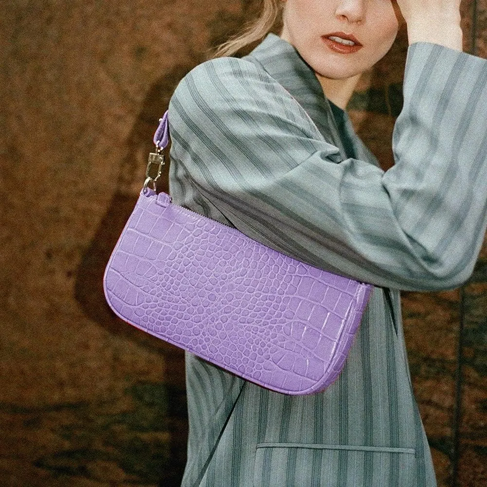 Bag Crocodile Effect Retro Faux Leather Classic Clutch Shoulder Purse Handbag for Women